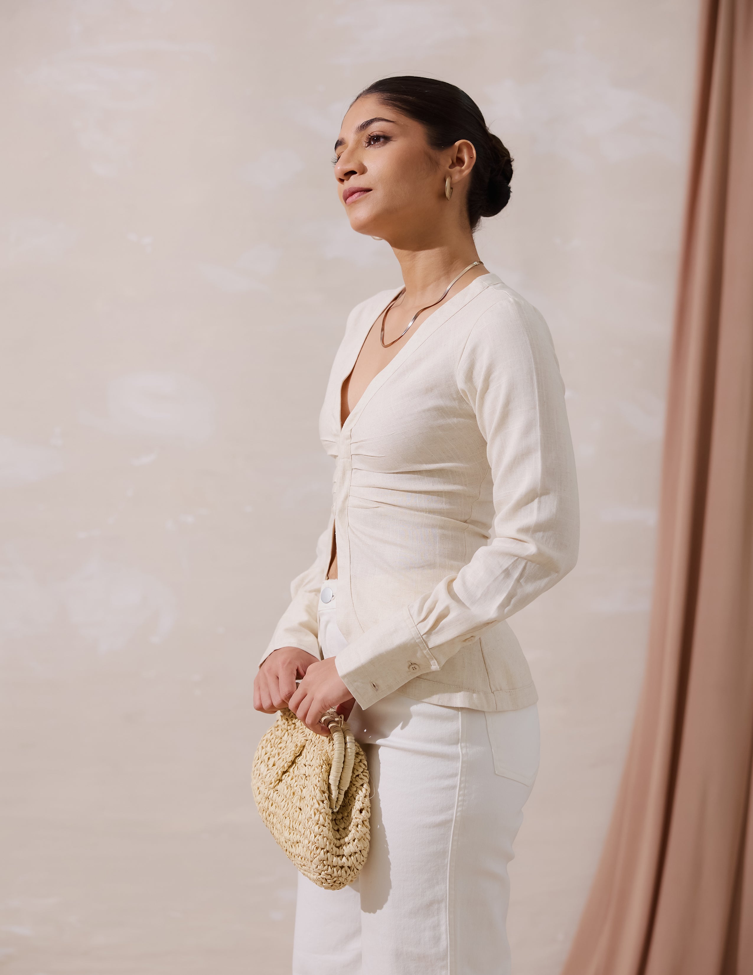 Front Pleated Long Sleeved Top