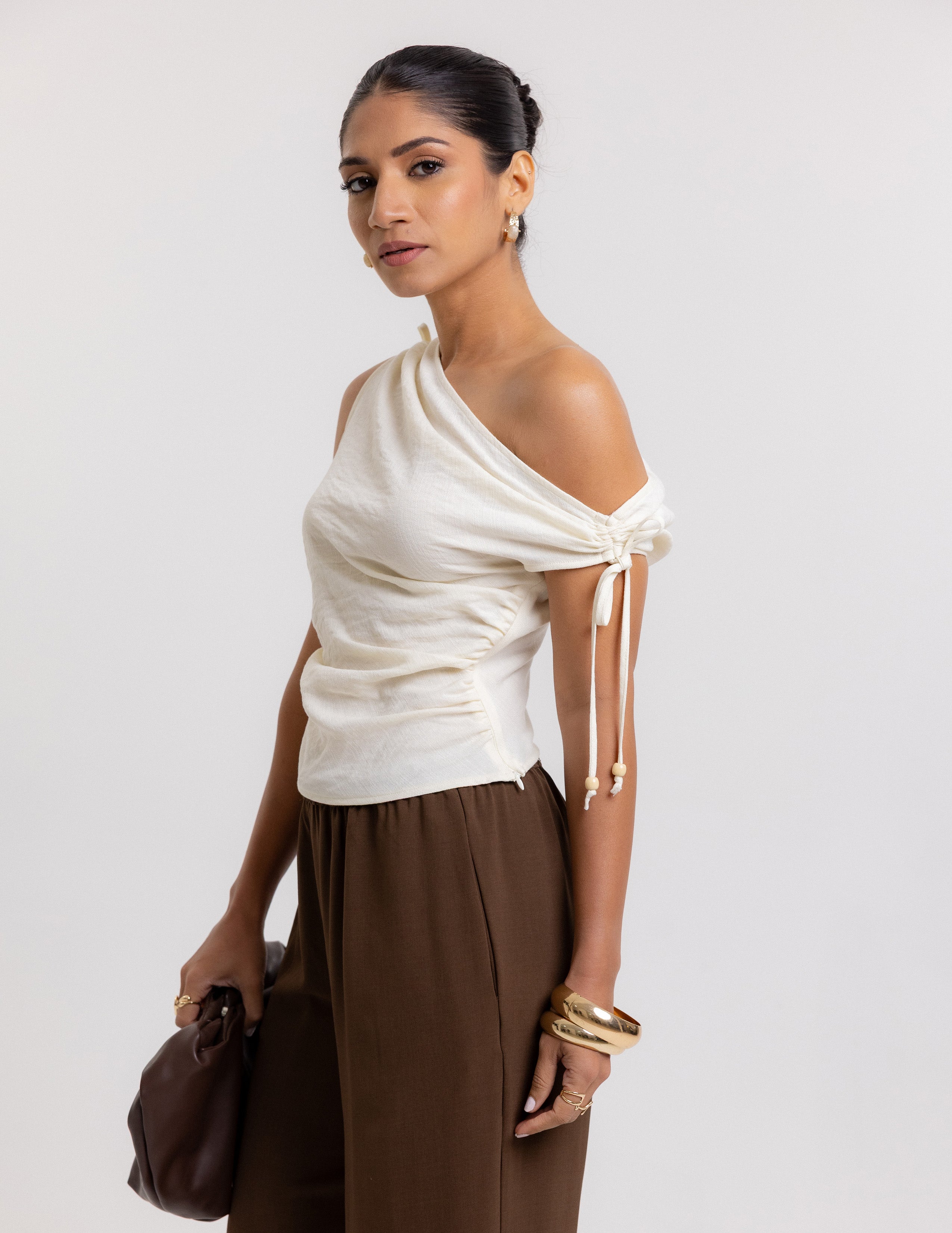 Shoulder Ruched Detail One Shoulder Top