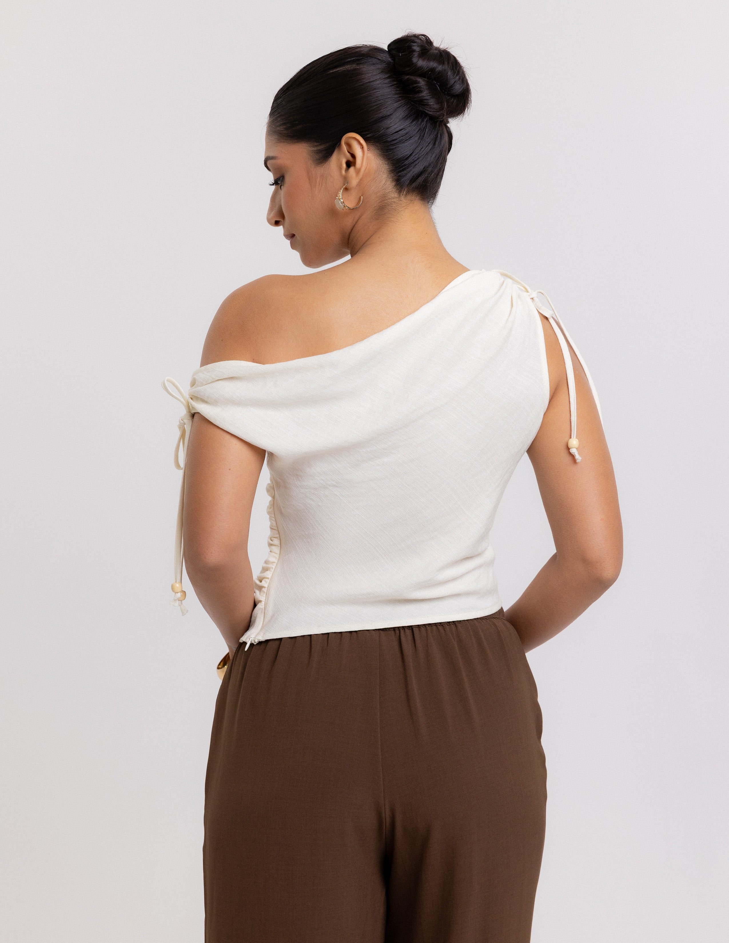 Shoulder Ruched Detail One Shoulder Top