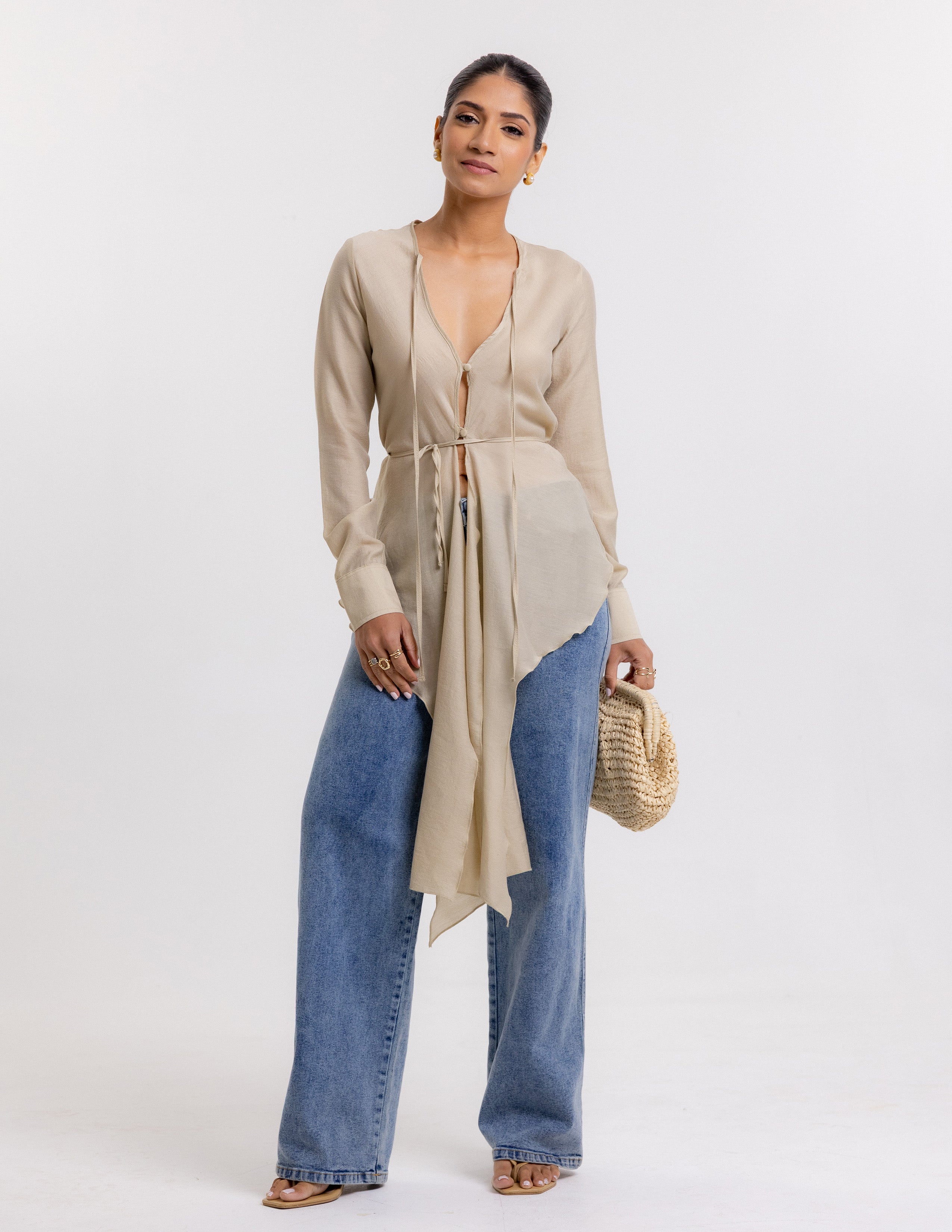 Long Sleeve Front Tie Up Top