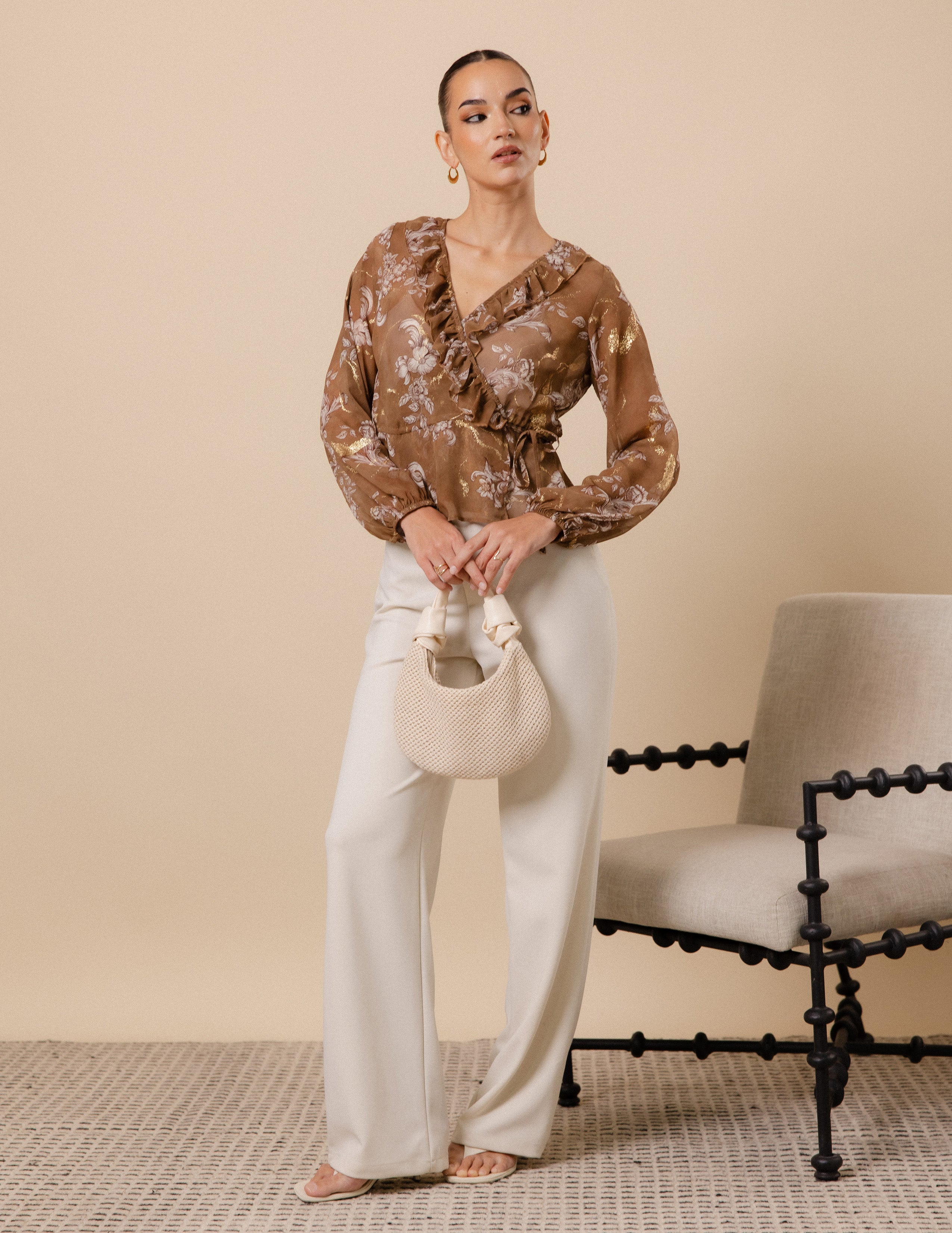 Balloon Sleeve Wrap Top
