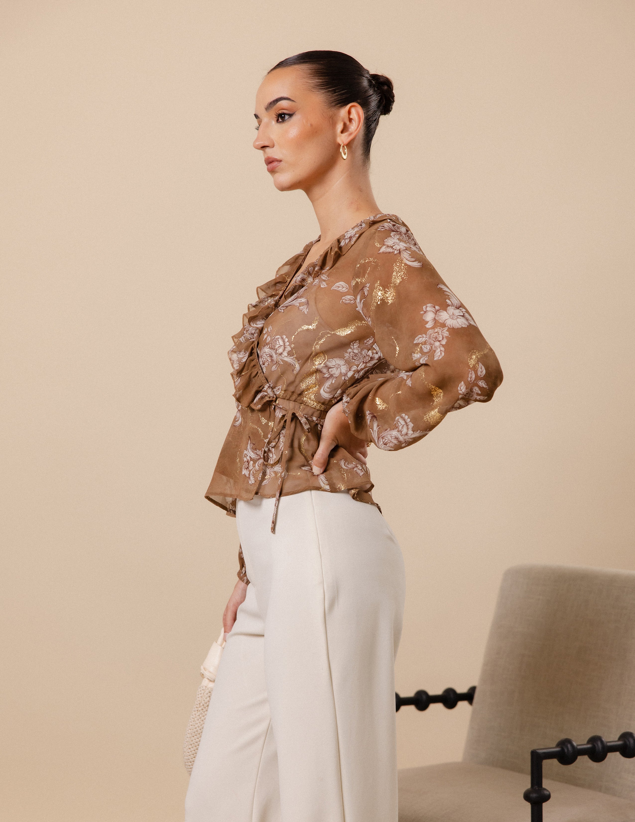 Balloon Sleeve Wrap Top