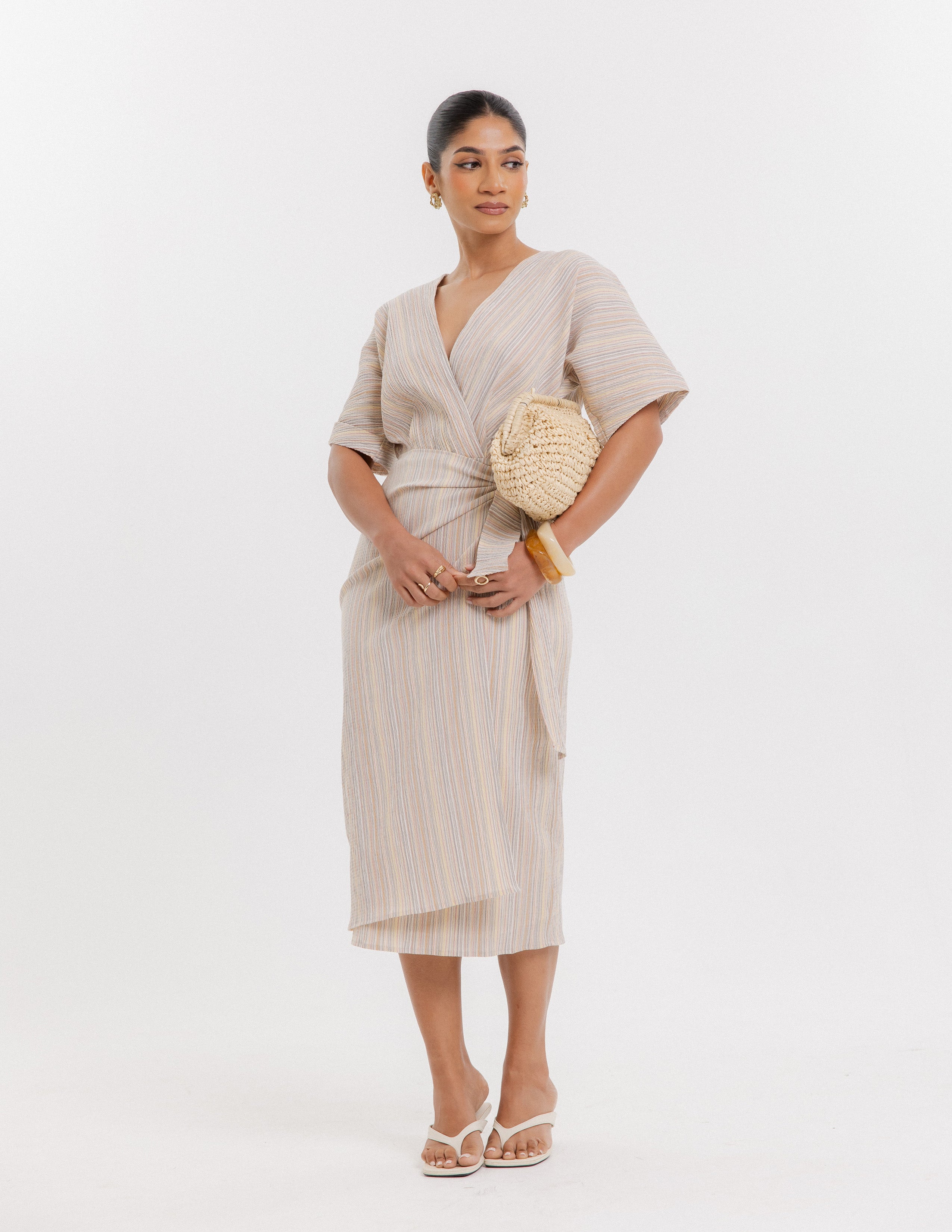Mock Wrap Midi Dress
