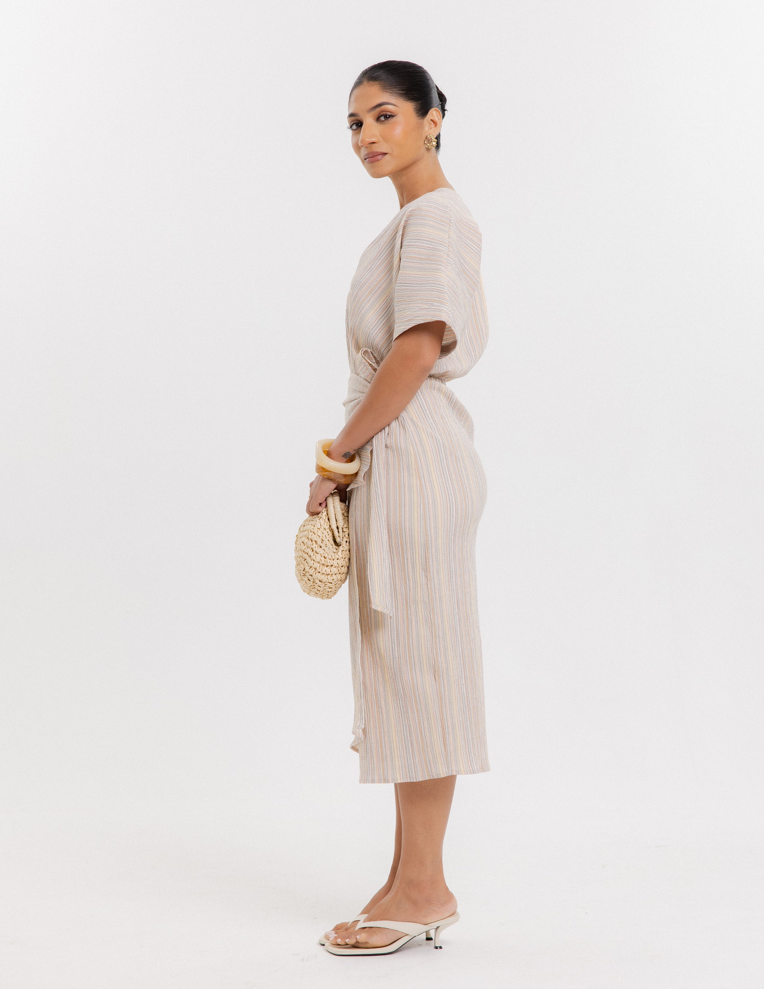 Mock Wrap Midi Dress