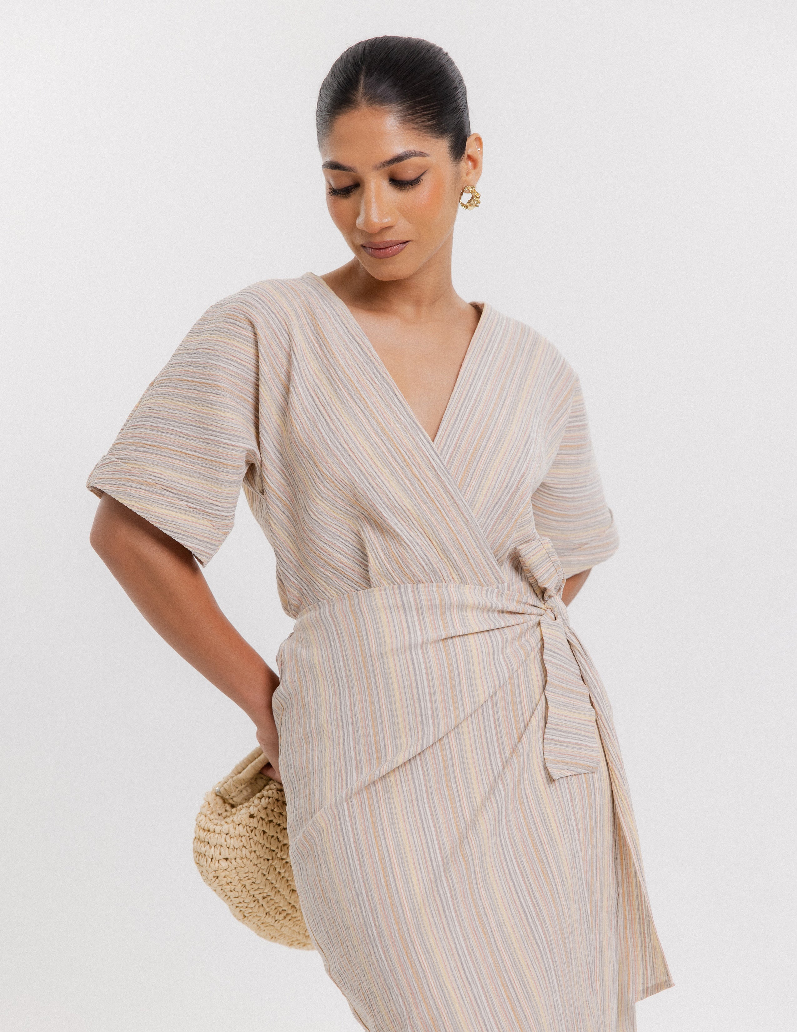 Mock Wrap Midi Dress