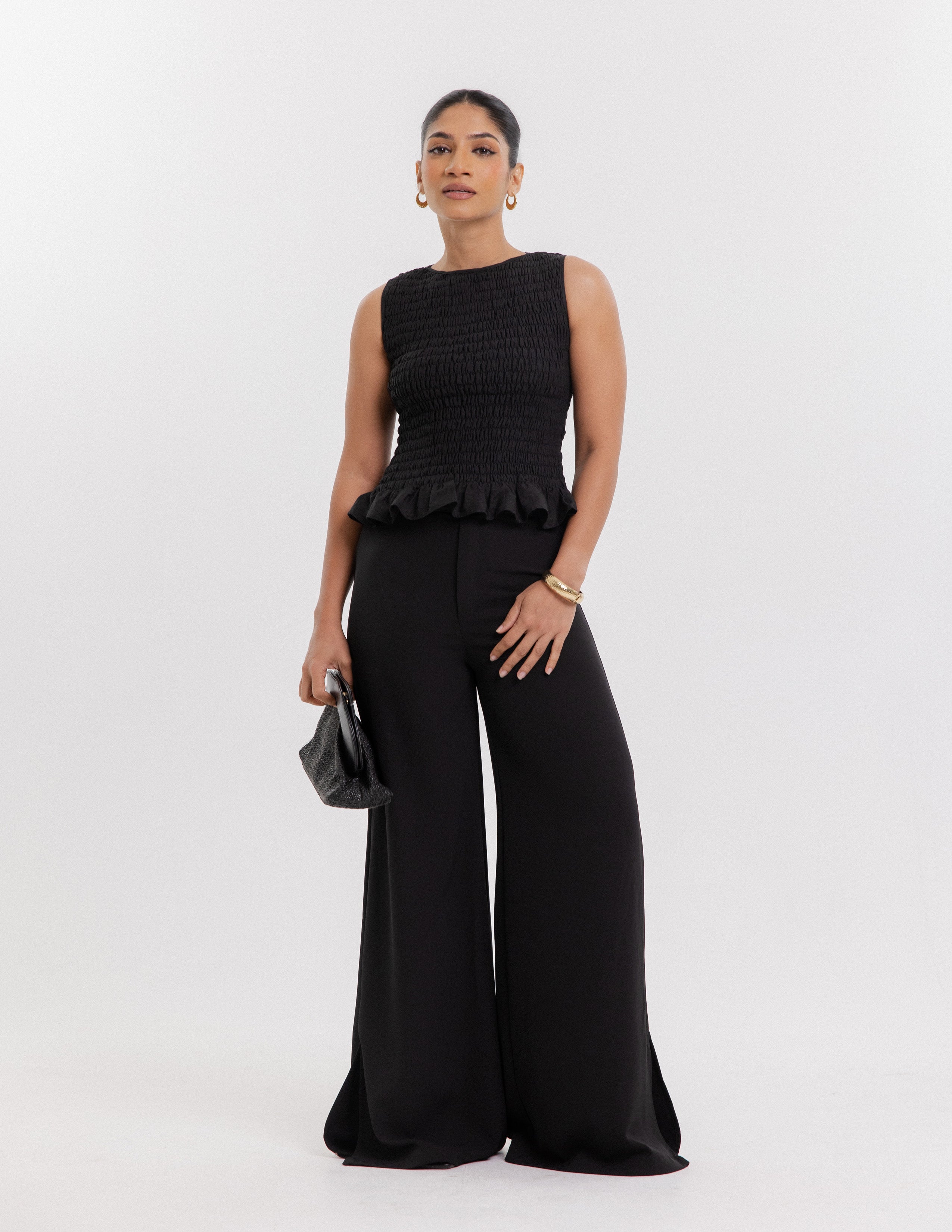 High Neck Smocking Detailed Top