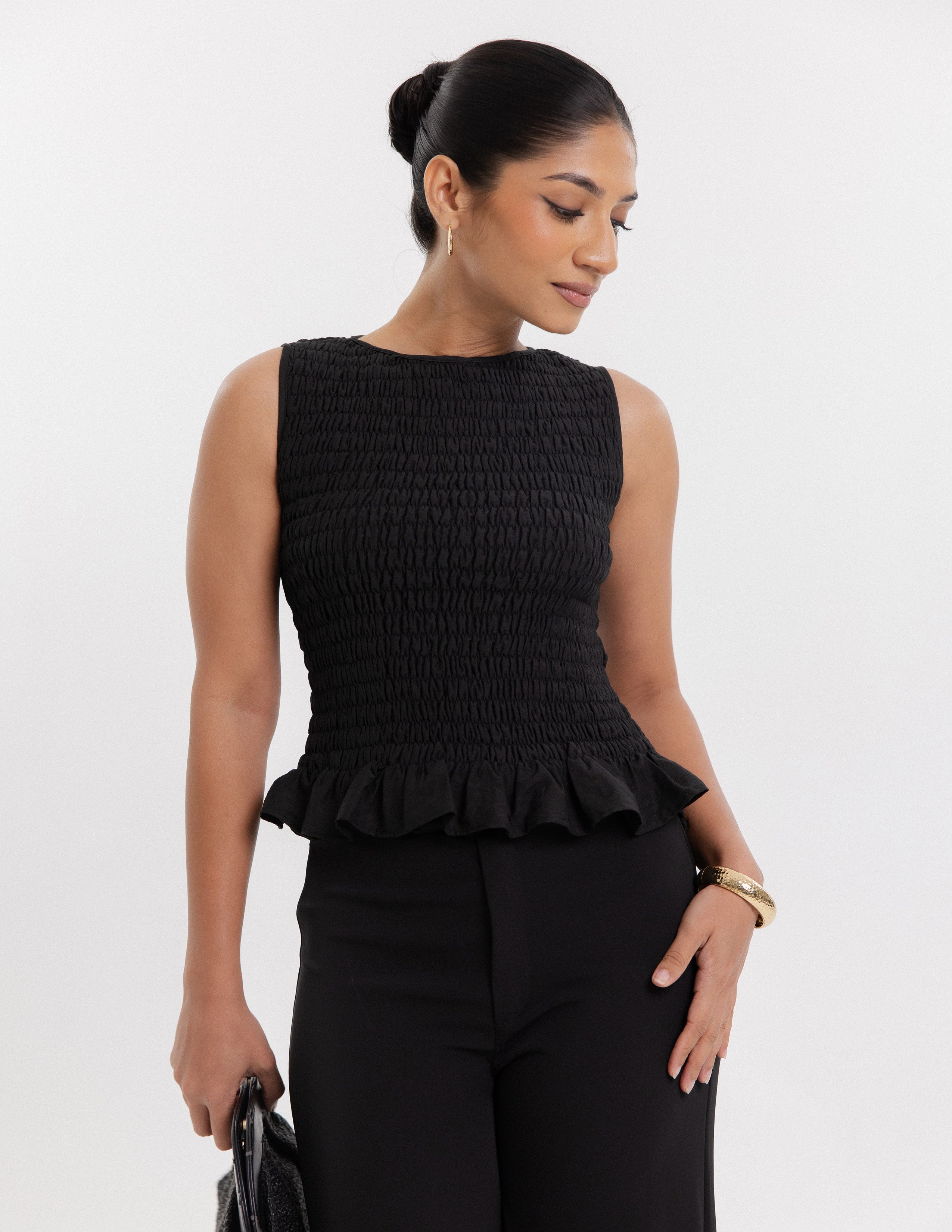 High Neck Smocking Detailed Top