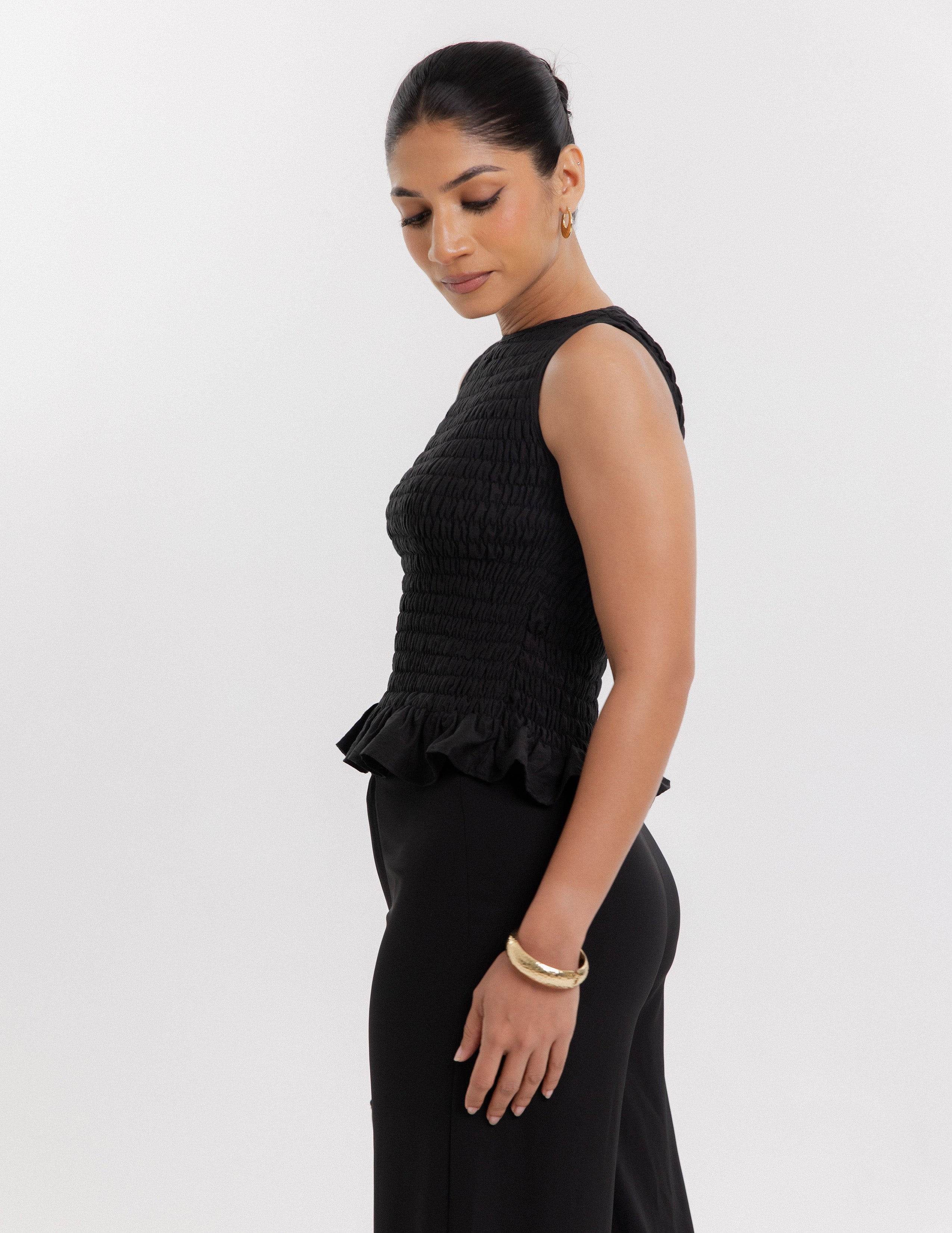 High Neck Smocking Detailed Top