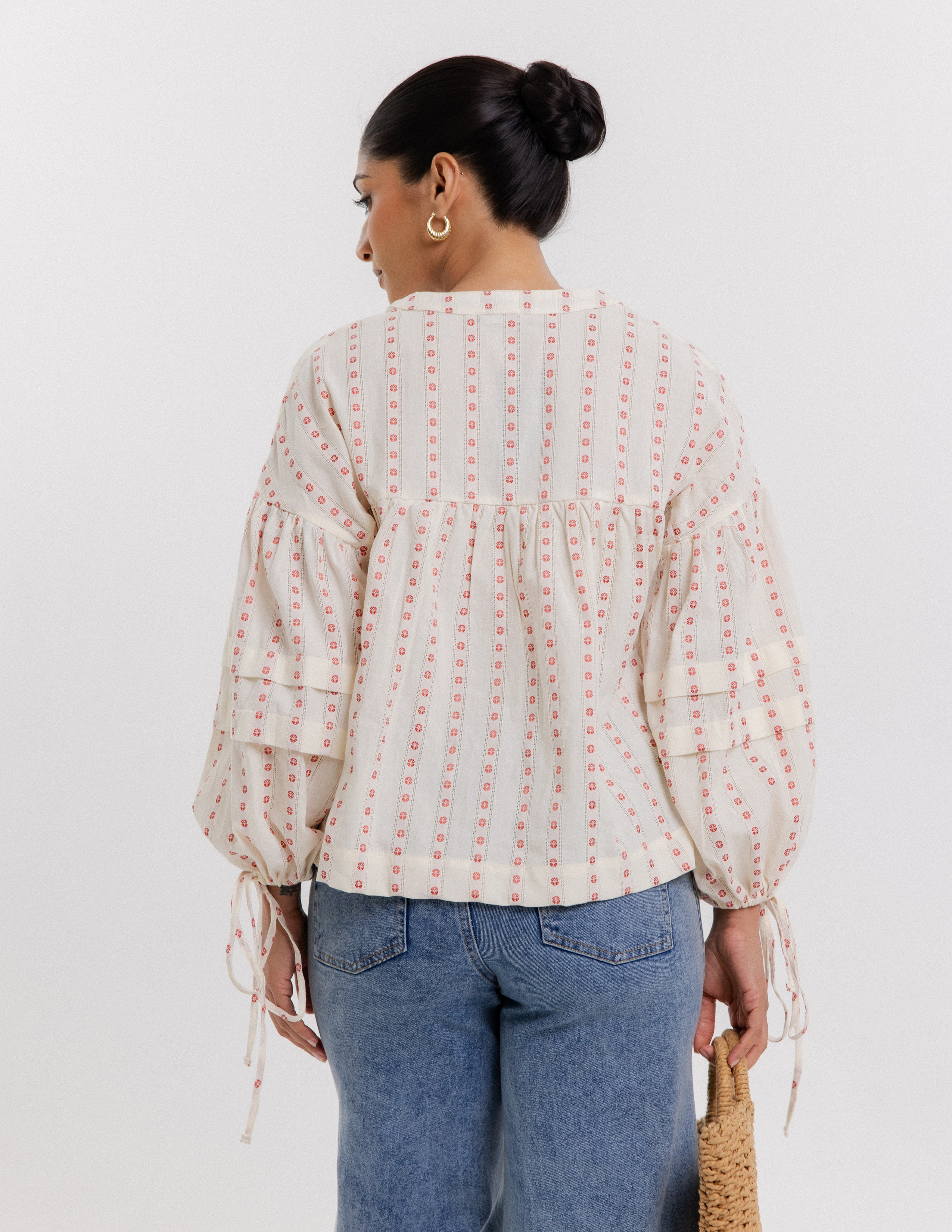 Pintuck Detail Embroidered Top