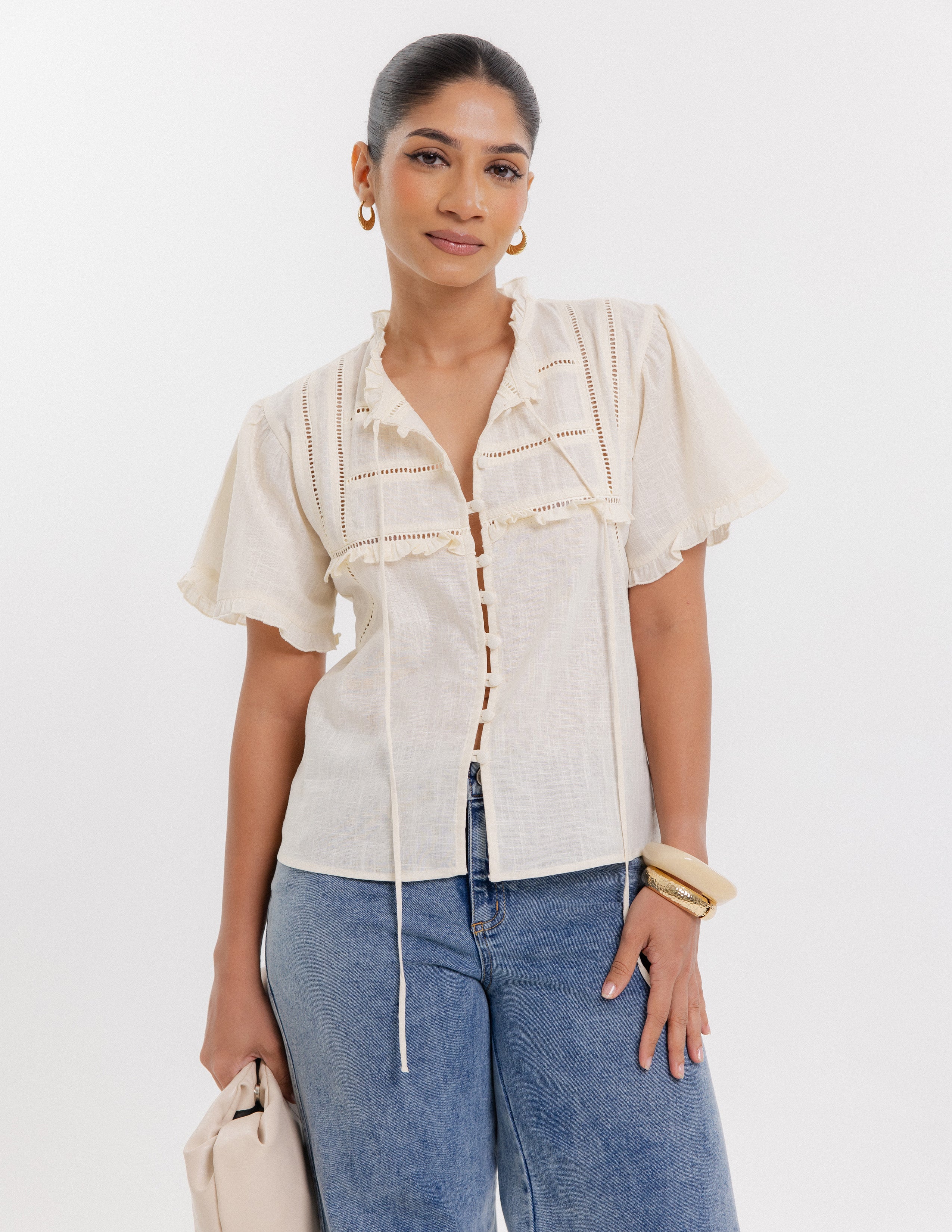 Lace Detail Button Down Top