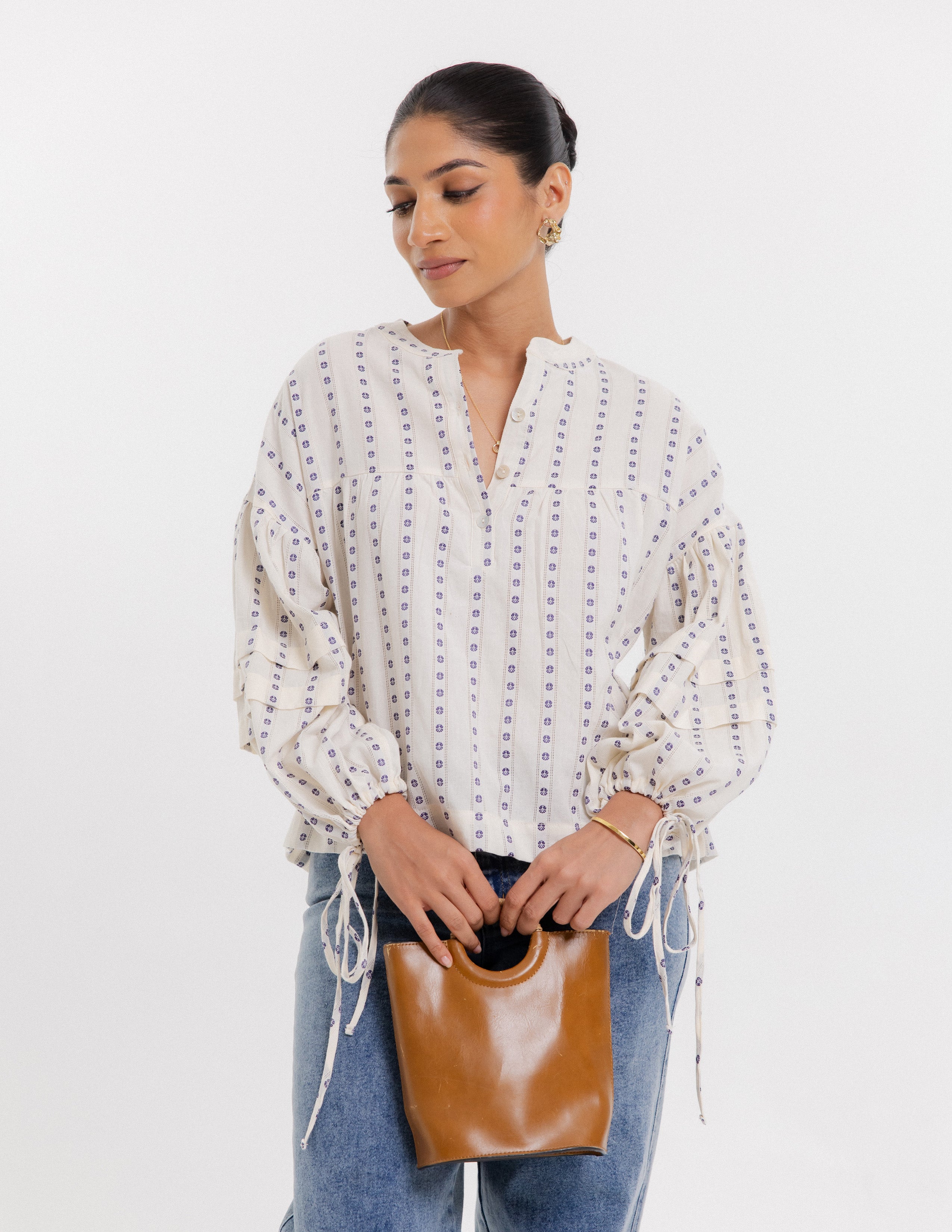 Pintuck Detail Embroidered Top