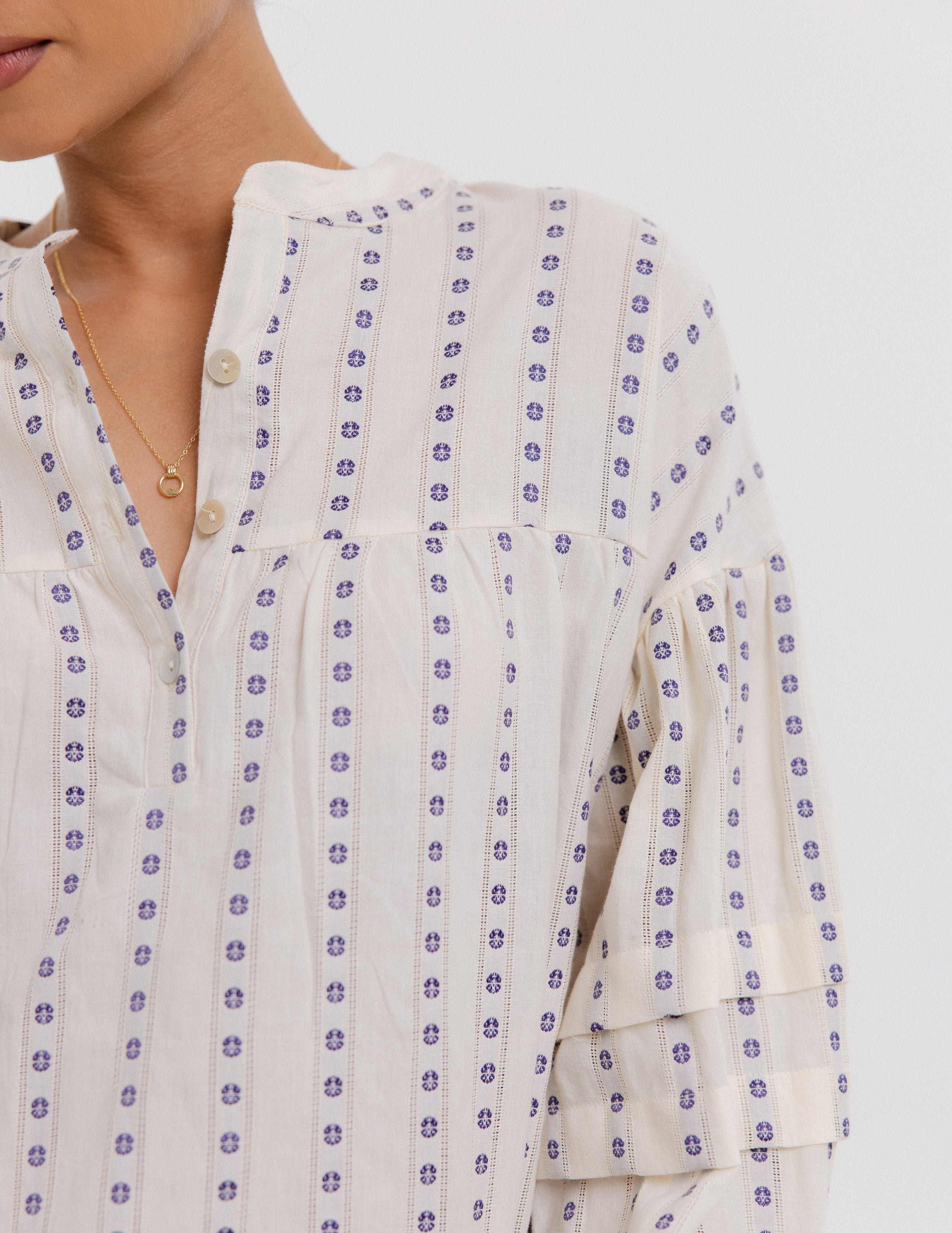 Pintuck Detail Embroidered Top