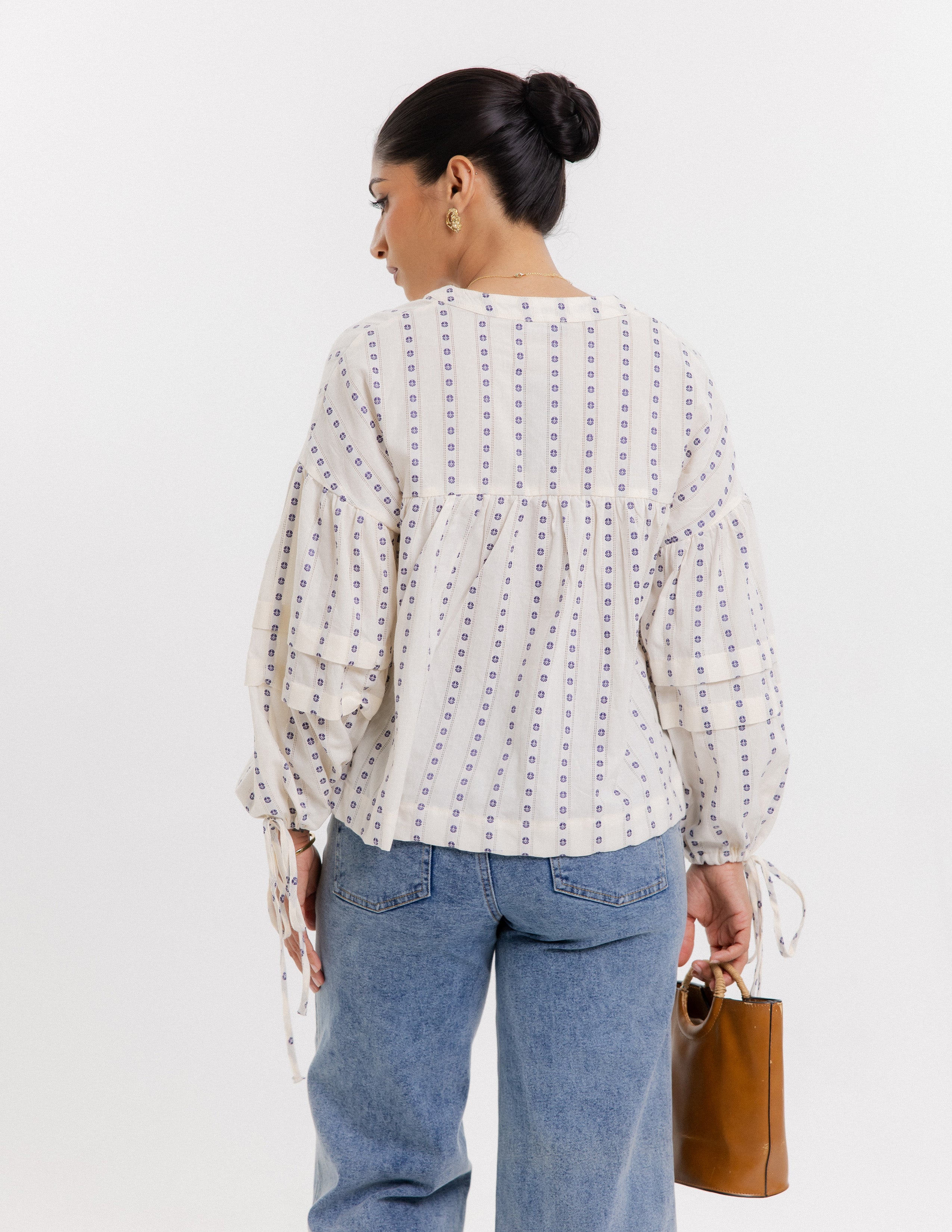 Pintuck Detail Embroidered Top