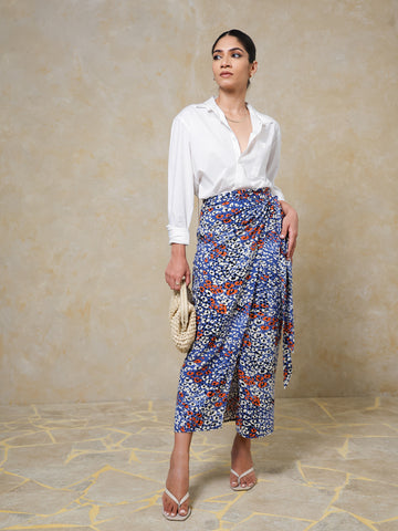 Printed Midi Wrap Skirt