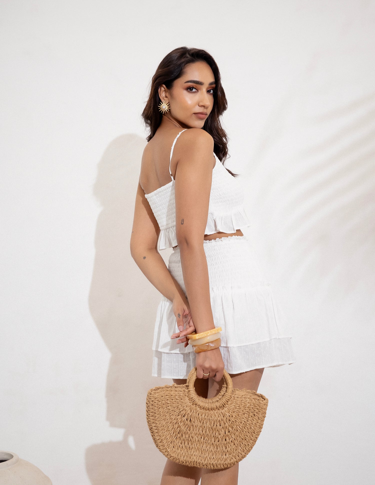 Smocking Detail Mini Skirt