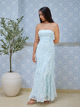 Ruffle Detailed Printed Maxi Dress