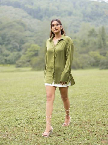 Button Down Oversized Satin Shirt