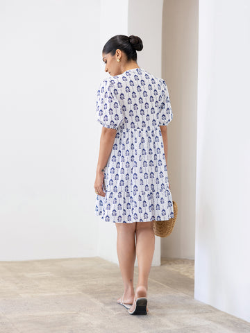 Balloon Sleeve Printed Mini Dress
