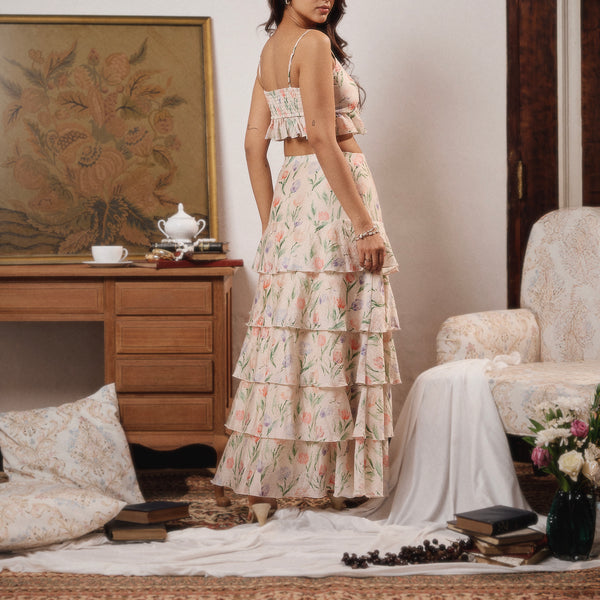 Raffle Detailed Front Slit Maxi Skirt