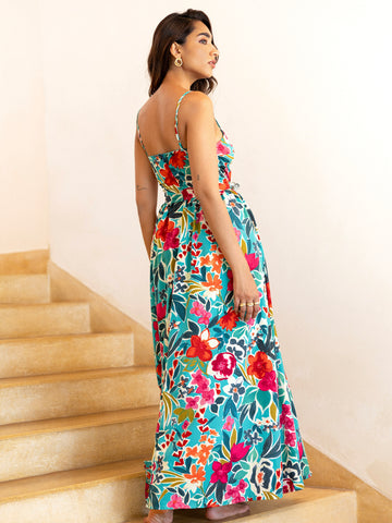 Printed Front Cut-Out Maxi Dress