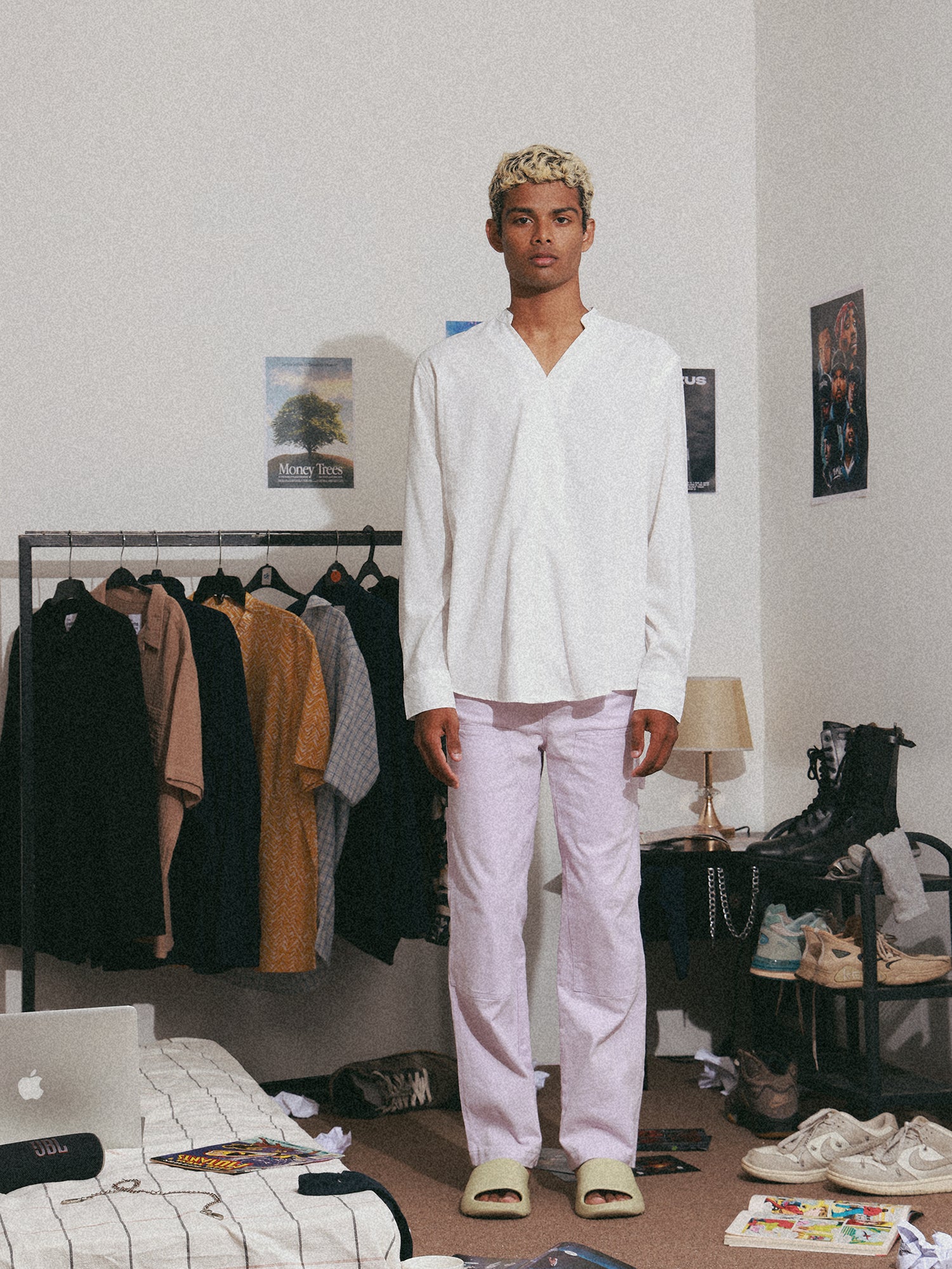 Oversize cotton small pleat deatiled shirt