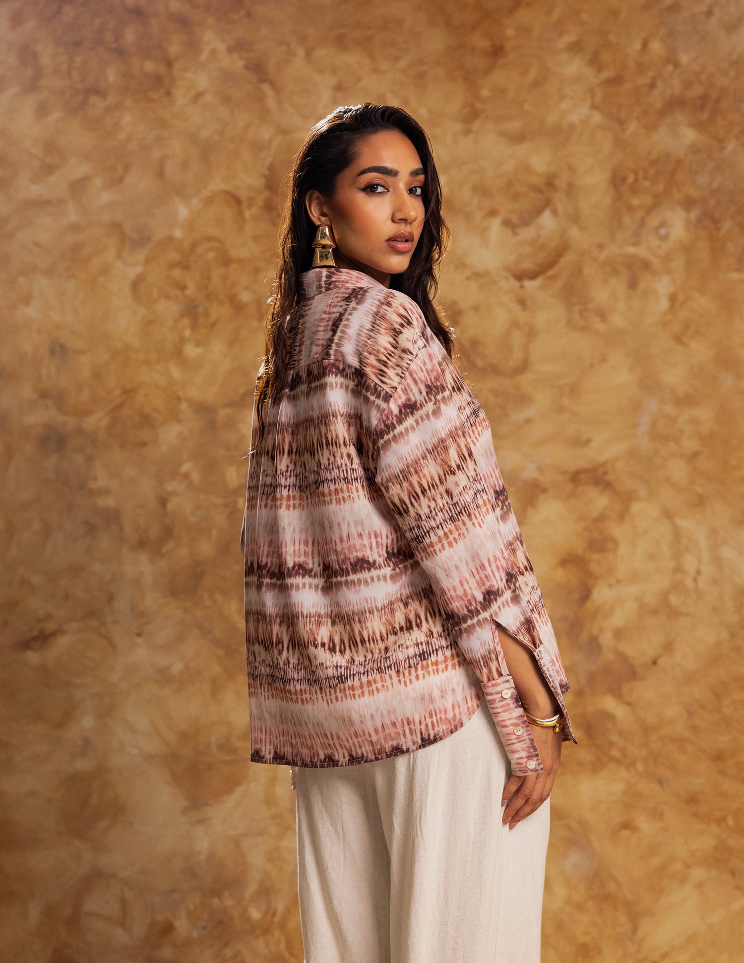 Button Down Back Tie Up Long Sleeved Top