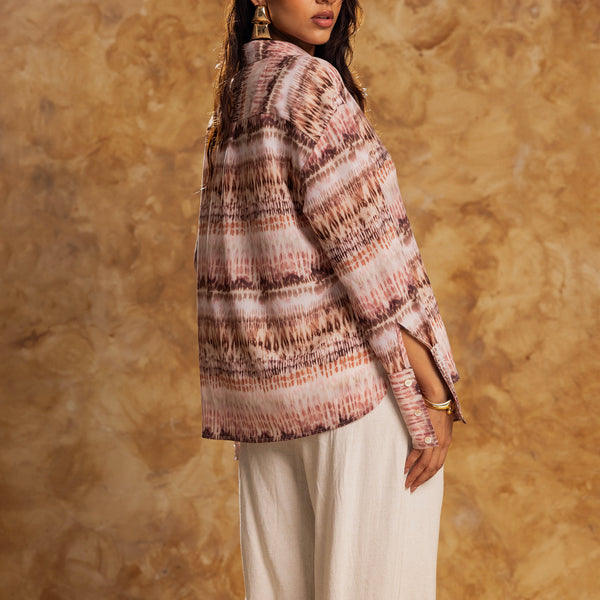 Button Down Back Tie Up Long Sleeved Top