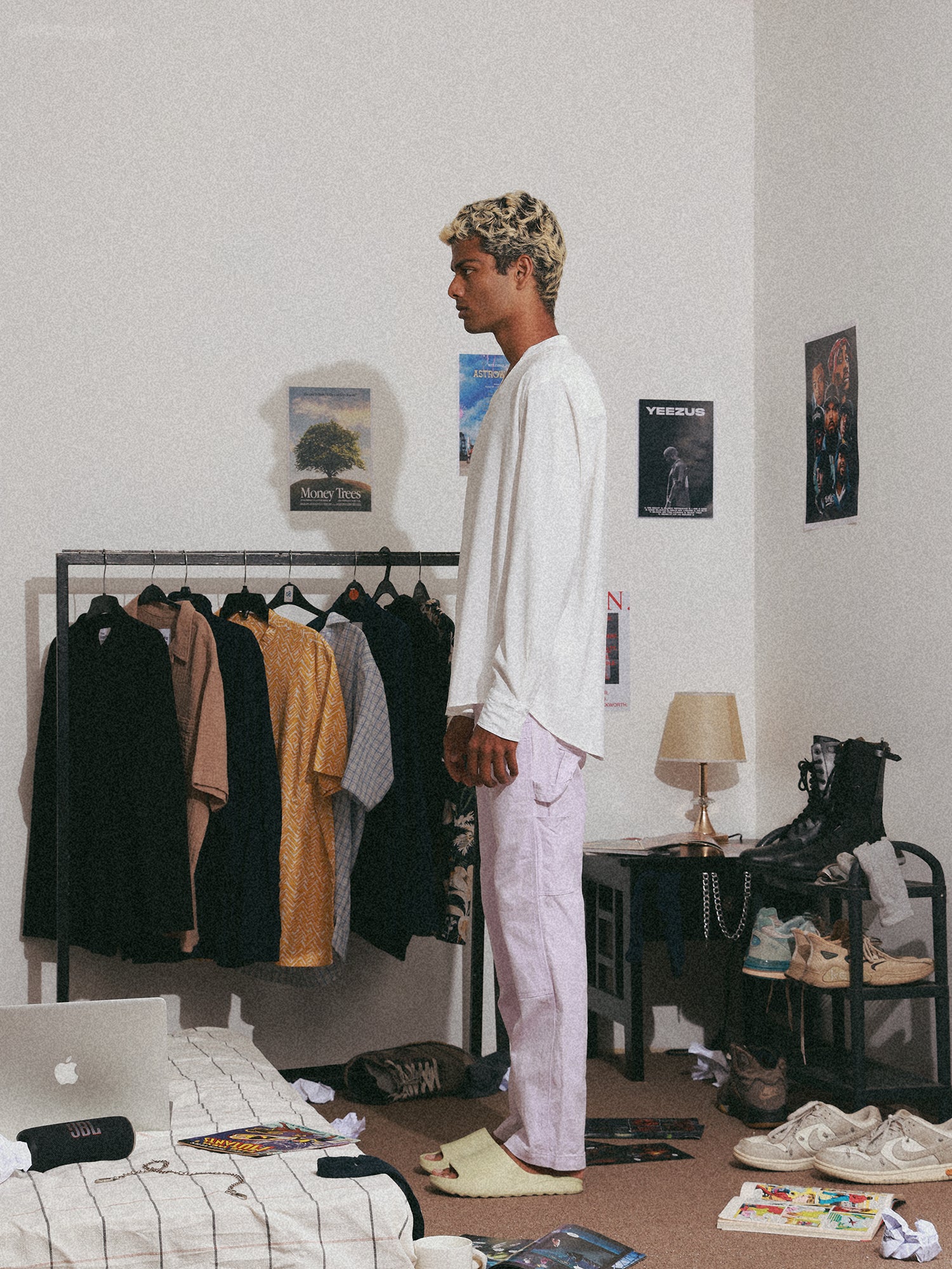 Oversize cotton small pleat deatiled shirt