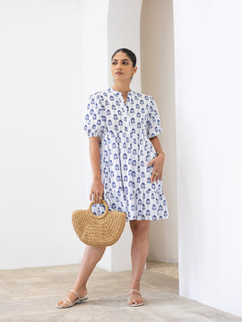 Balloon Sleeve Printed Mini Dress