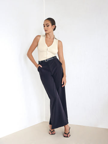Button Down Sleeveless Rib Top