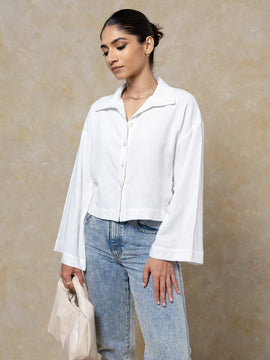 Button Down Side Slit Long Sleeved Top