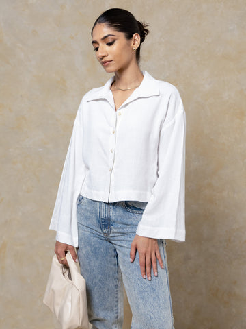 Button Down Side Slit Long Sleeved Top