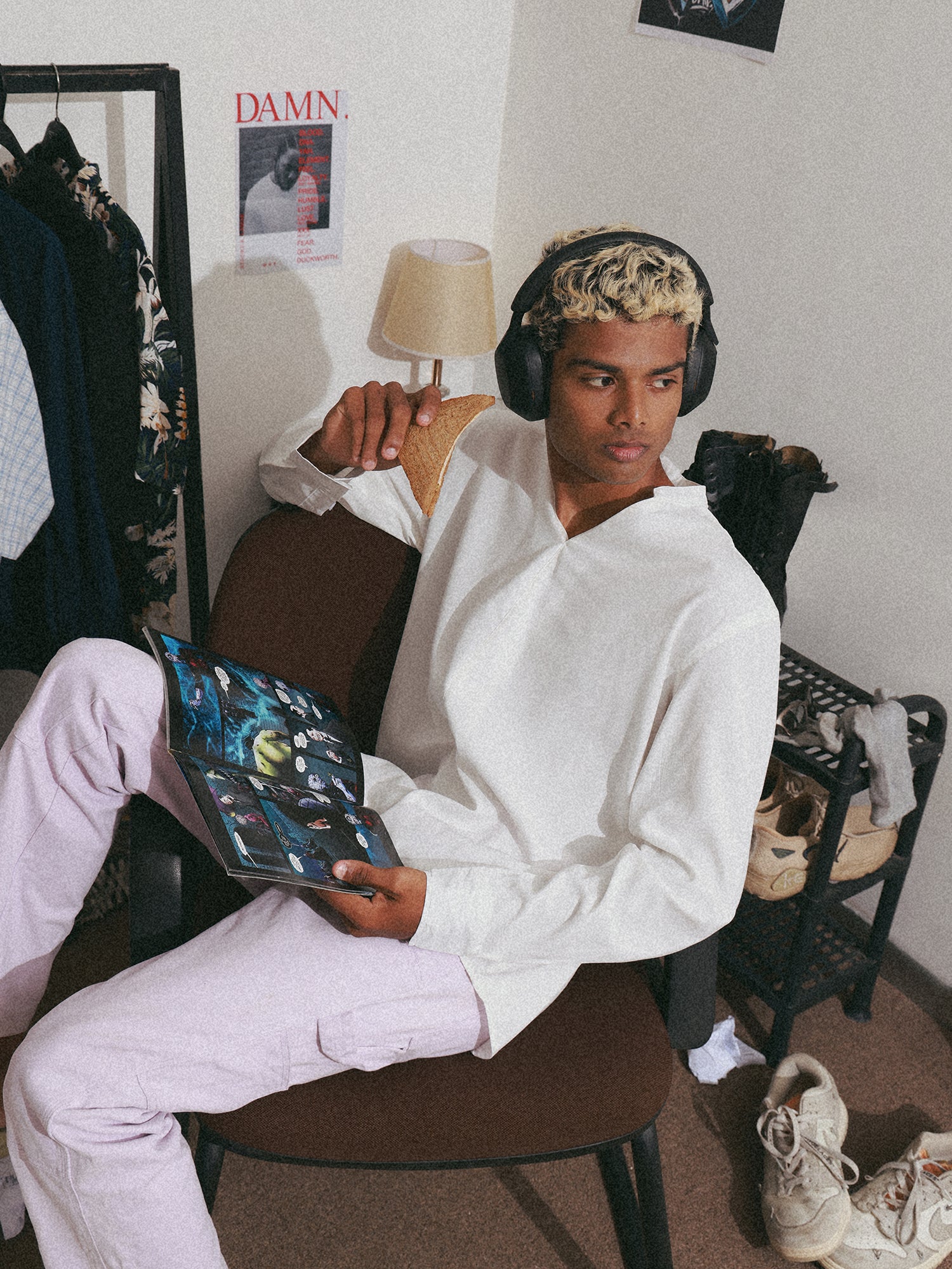 Oversize cotton small pleat deatiled shirt