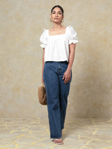 Square Neck Puff Sleeved Top