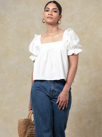 Square Neck Puff Sleeved Top