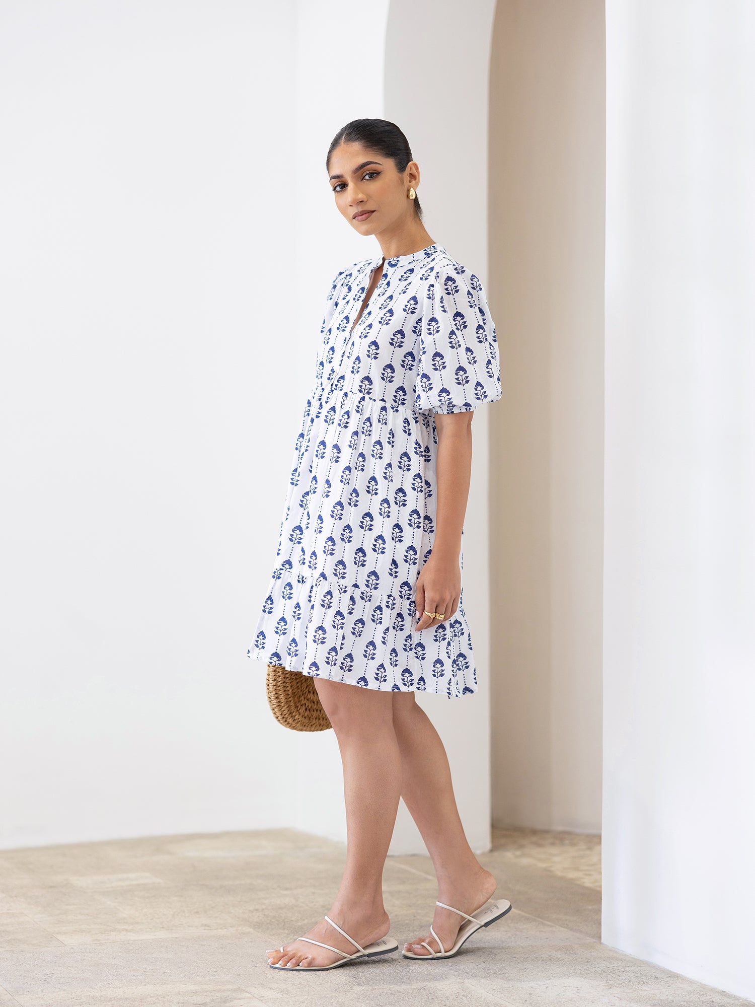 Balloon Sleeve Printed Mini Dress