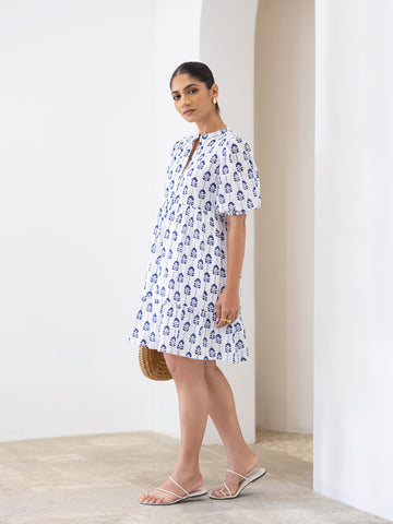 Balloon Sleeve Printed Mini Dress