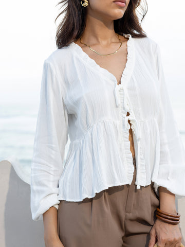 Frill Detailed Front Tie Up Top
