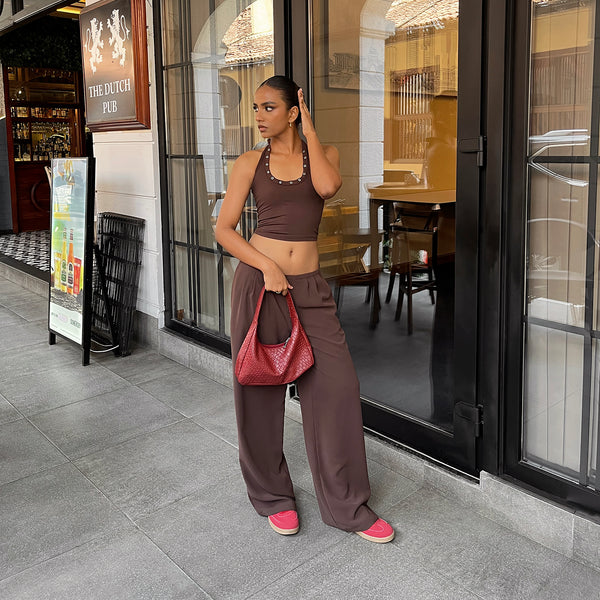Low Waist Pleated Wide Leg Pant