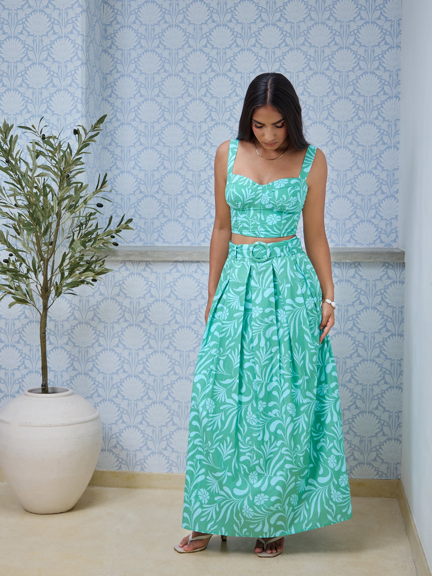 Back Tie Up Bustier Printed Top