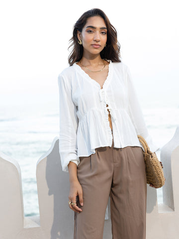 Frill Detailed Front Tie Up Top