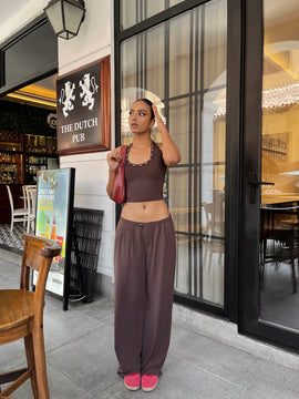 Low Waist Pleated Wide Leg Pant