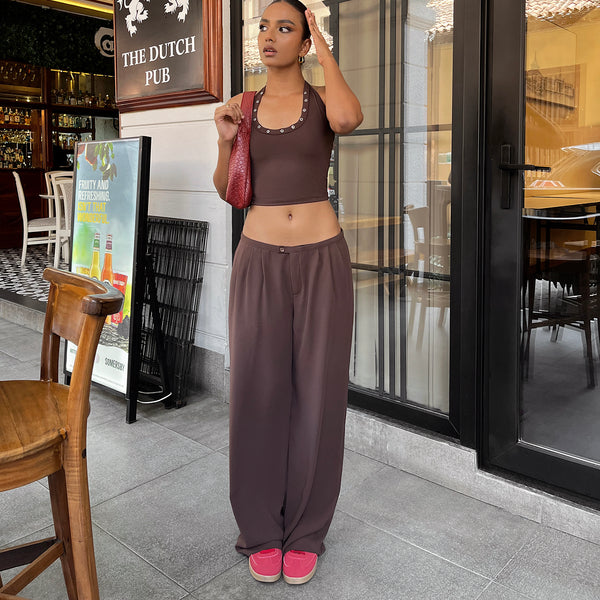 Low Waist Pleated Wide Leg Pant