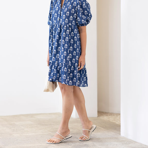 Balloon Sleeve Printed Mini Dress
