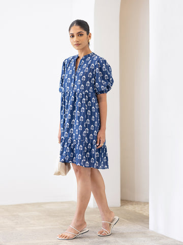 Balloon Sleeve Printed Mini Dress