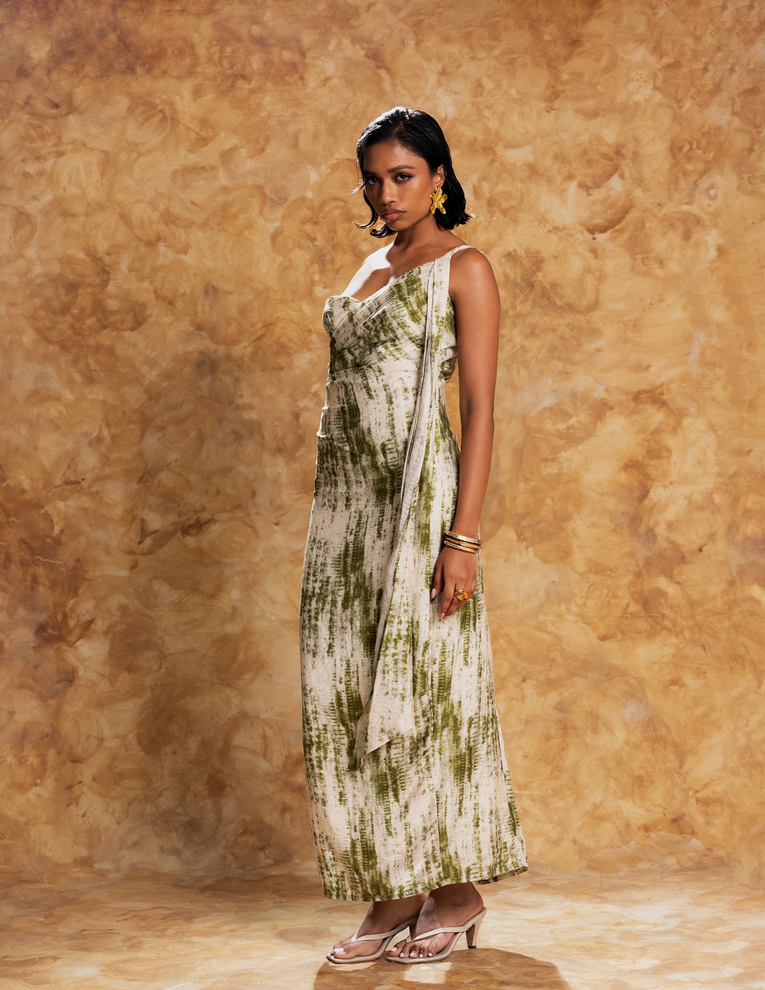 One Shoulder Shawl Detailed Maxi Dress