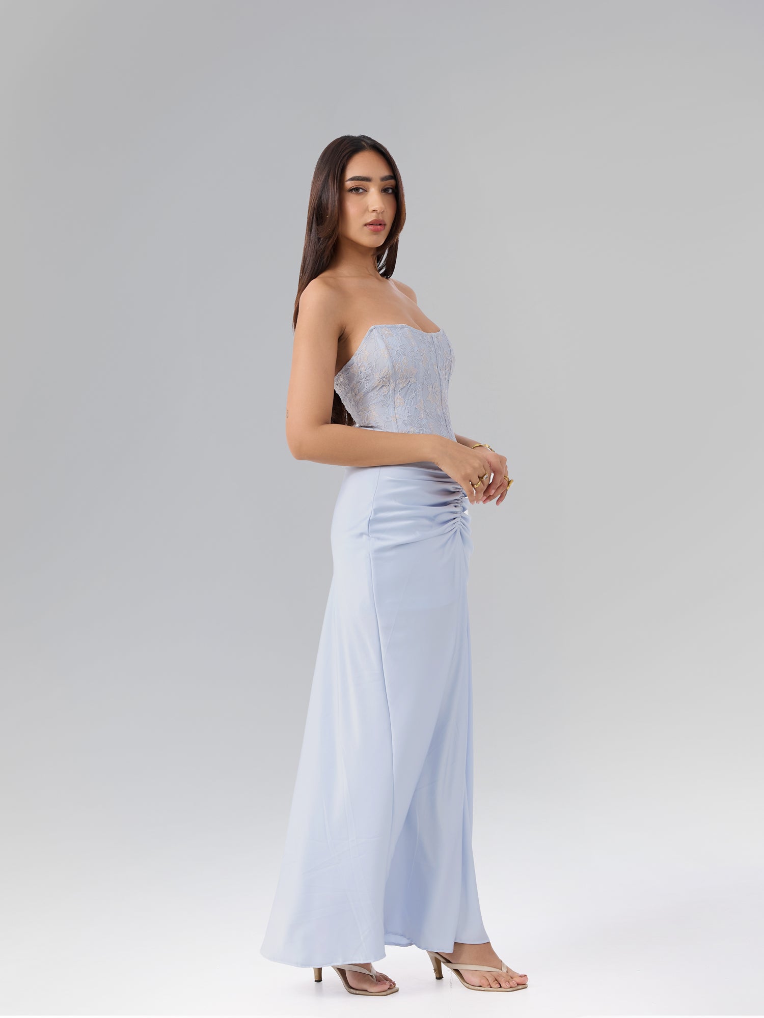 Front Ruched Satin Skirt