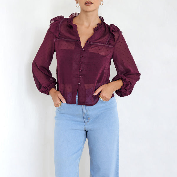 Button Down Frill Detailed Top