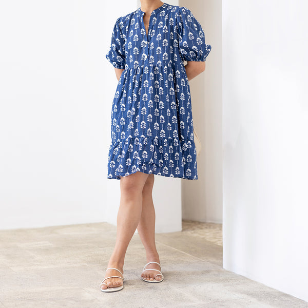 Balloon Sleeve Printed Mini Dress