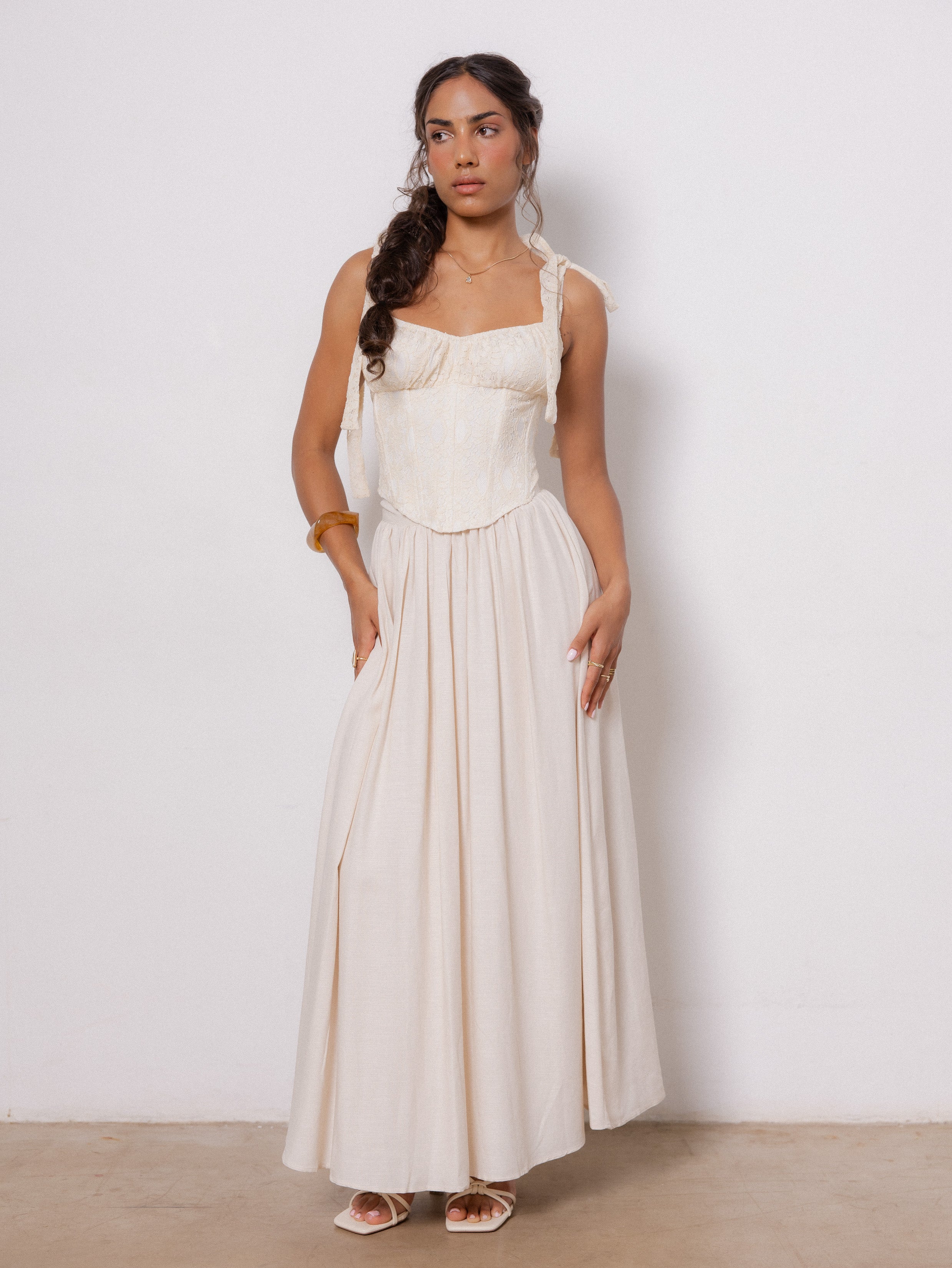 Waist Gathering Midi Skirt